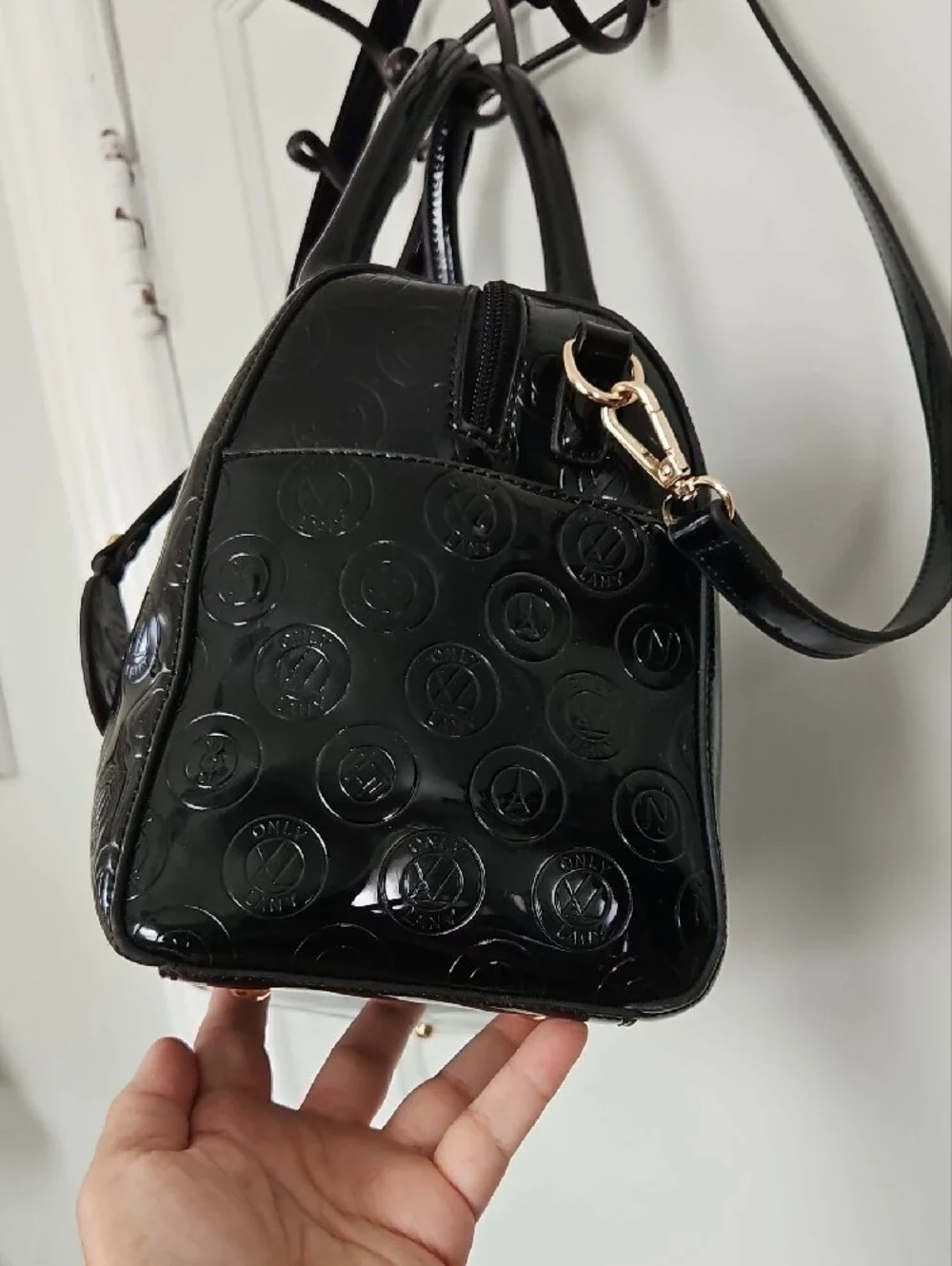 LANY Black Patent Large Satchel Handbag and Matching Wallet/ Wristlet